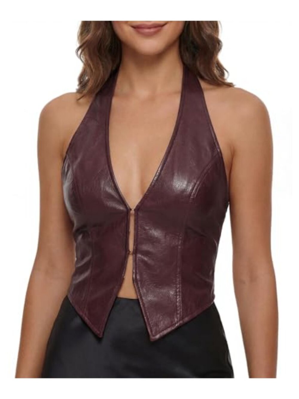 Women's Faux Leather Halter Tank Top | V Neck Backless Going Out Shirt
